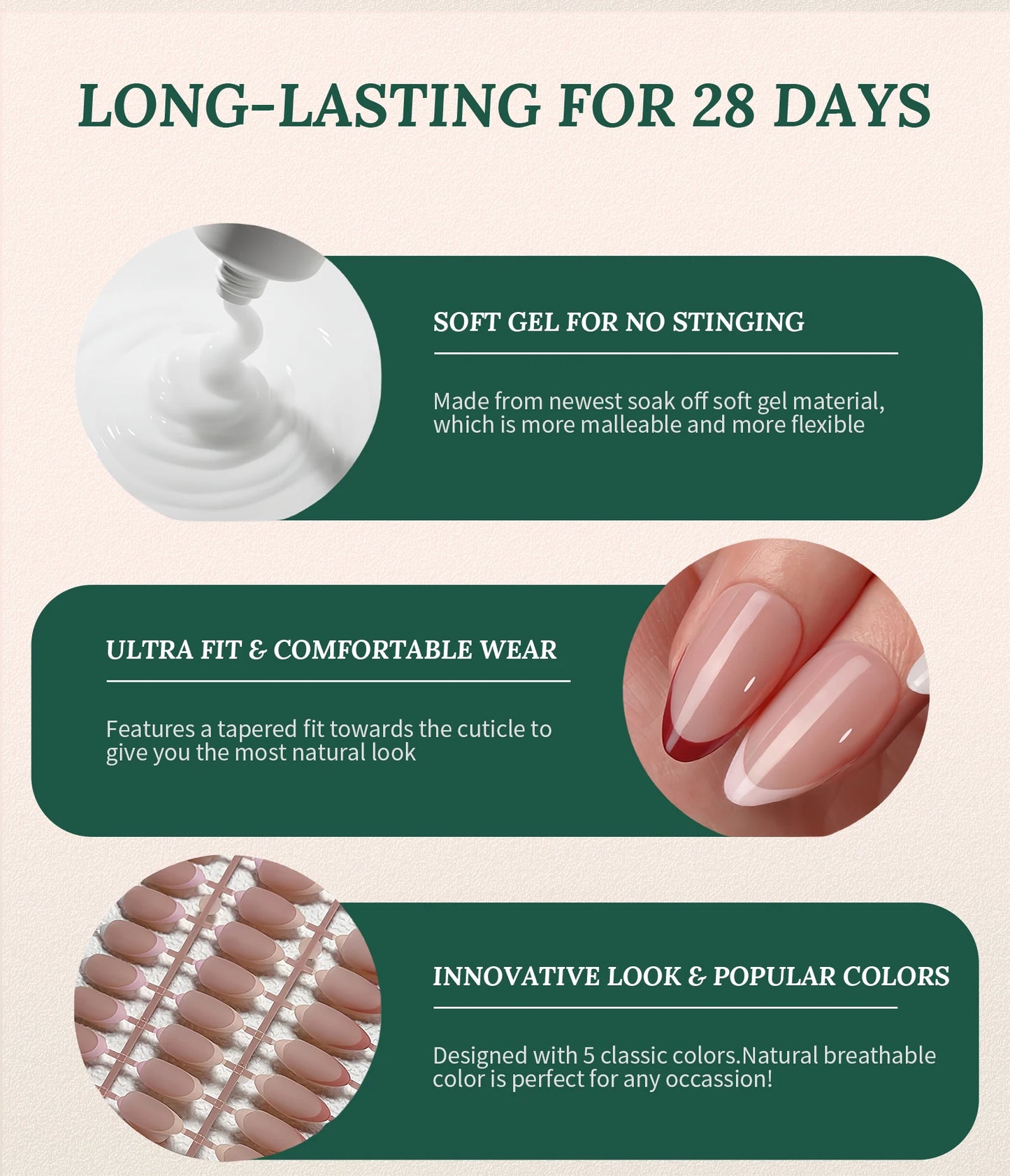 Nailpop 150Pcs French Gel Nail Tips Medium Almond Pre-Colored Press on Nails Skin Tones Soft Gel Nails False Nail Extensions.