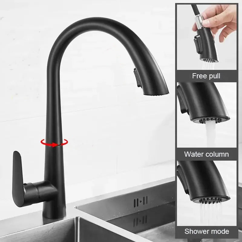 Pull Down Kitchen Faucet Hidden spray head Dual Modes Nozzle Hot Cold Water Mixer Crane Tap Brass Kitchen Sink Faucets