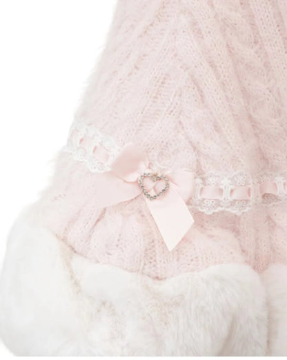 Japanische Liz Süße Prinzessin Faux Kaninchen Fell Cape Mantel Frauen Herbst Winter Pelz Jacke Lose Uhr Strass Bogen Mit Kapuze Mantel