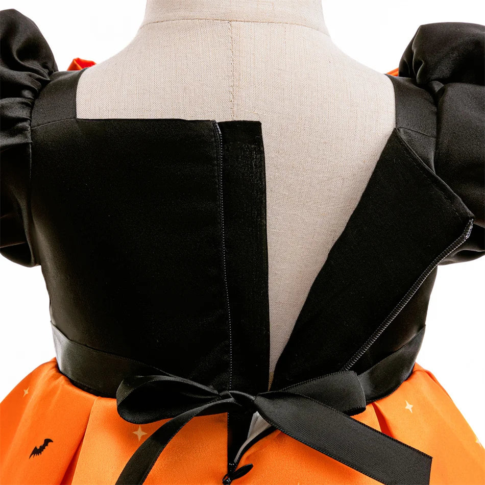 Kleinkind Halloween Kostüm Mädchen Cosplay Hexe Kürbis Skelett Druck Bowknot Kleid Kinder Festival Party Performance Kleidung.