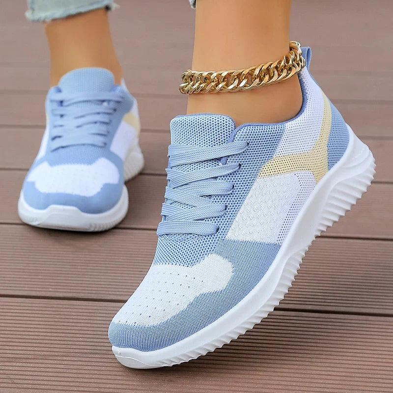 Autumn 2025 Sky Blue Women's Sneakers Plus Size 41 Mix Color Lace Up Casual Shoes Woman Soft Sole Platform Flats Tennis Shoes.