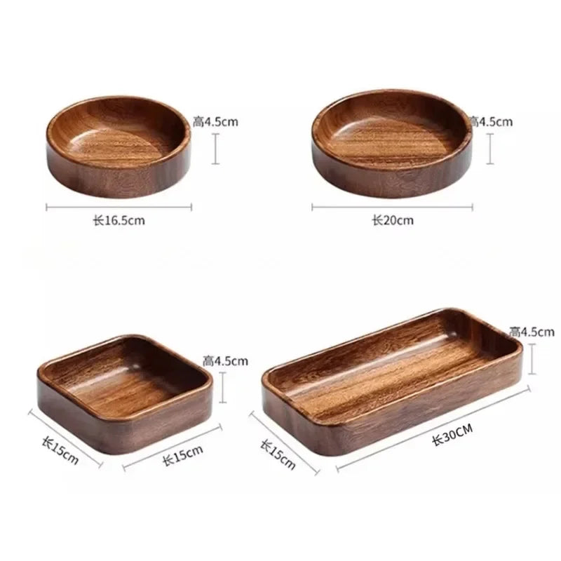 Solid Wood Tray Acacia Wood Premium Kung Fu Tea Small Tray Fruit Snacks Nuts Dessert Plate Desktop Storage Tableware.