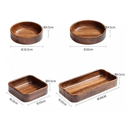 Solid Wood Tray Acacia Wood Premium Kung Fu Tea Small Tray Fruit Snacks Nuts Dessert Plate Desktop Storage Tableware.