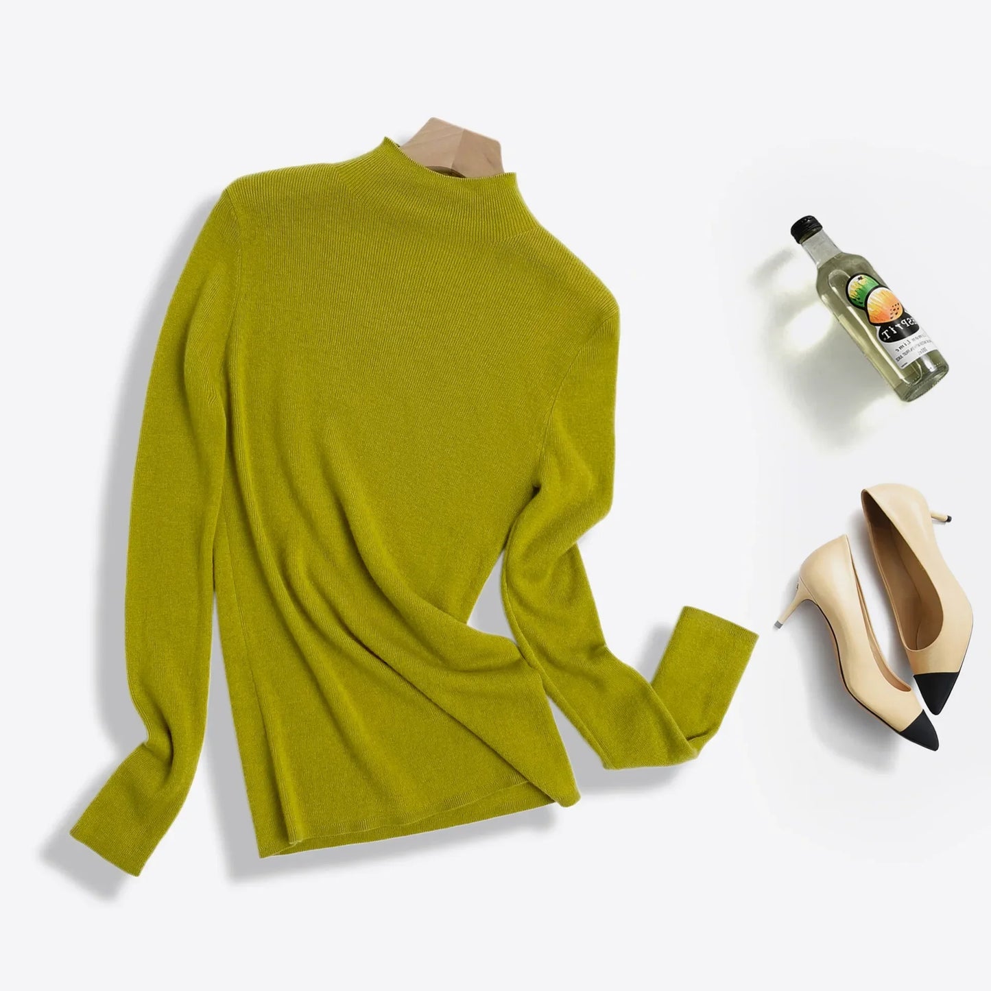 100% Ultra-fine Merino Wool Sweater Autumn and Winter Loose and Simple Semi-turtleneck Wool Bottoming Shirt Multi-color Sweater