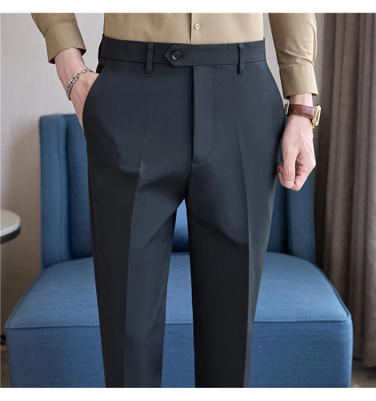 Men Suit Pants 2025 Elastic Slim Fit Formal Dress Pants Solid Casual White Trousers Pantalon Homme Wedding Party Men Clothing