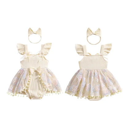 0-18M Kleinkind Baby Mädchen Sommer Strampler Kleid Nette Rüschen Ärmellose Square Neck Blume Body mit Stirnband Set neugeborene Kleidung