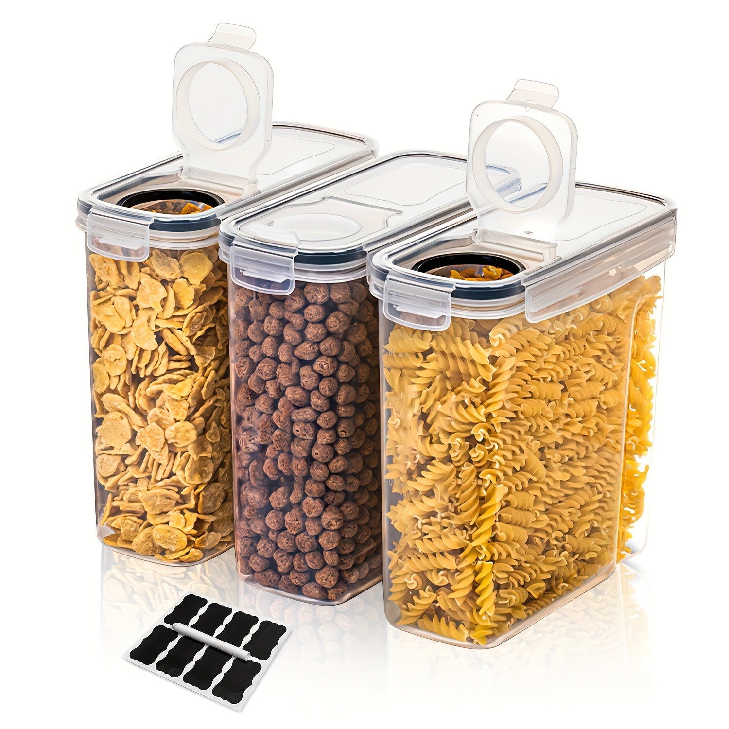 3pcs/set 2.5L/4L Grain Sealed Moisture-proof and Insect Proof Bucket Food Dispenser Kitchen Transparent Storage Box Label.