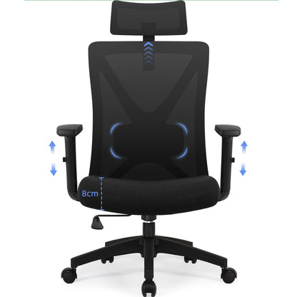 AUTHMIC Ergonomischer Bürostuhl mit Netzrücken, 5D-Lendenwirbelstütze, Liegestuhl 90–135 ° , Verstellbare Armlehne und Kopfstütze für das Heimbüro