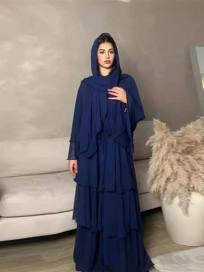 Summer Modest Kaftan Hijab Dresses For Women Kids Open Chiffon Khimar Kimono Abaya Dubai Luxury Muslim Sets Islam Kebaya Damen.