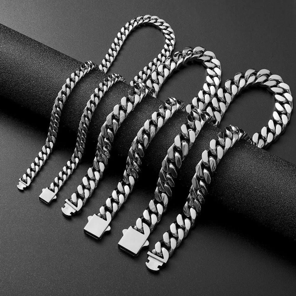 316 Stainless Steel Plated 18k Gold Fashion 8.10.12mm Encrypted Cuban Chain Miami Rap Hip Hop Men's Bracelet Accessory