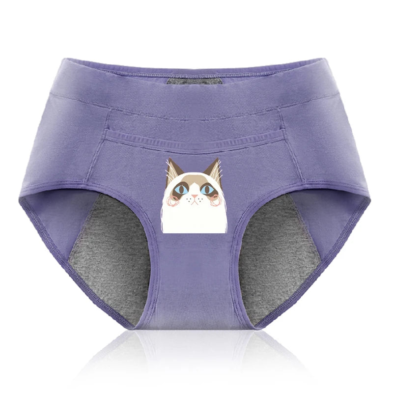 Cotton Menstrual Panties Leak Proof Breathable Cartoon cat Panties Woman Women Girls Physiological Pants Women's Intimates M-XL