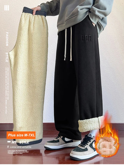 M-7XL Large Size Men's Down Pants Winter 2024 New Thick Lamb Down Casual Low-waist Cotton Pants Oversized Warm Straight Joggers.