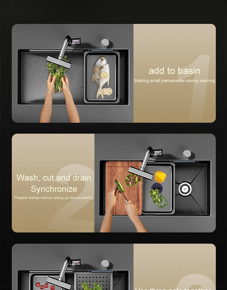 Waterfall Sink Large Single Slot Stainless Steel Kitchen Sink Embossed Washbasin Under The Basin Installation For Kitchen