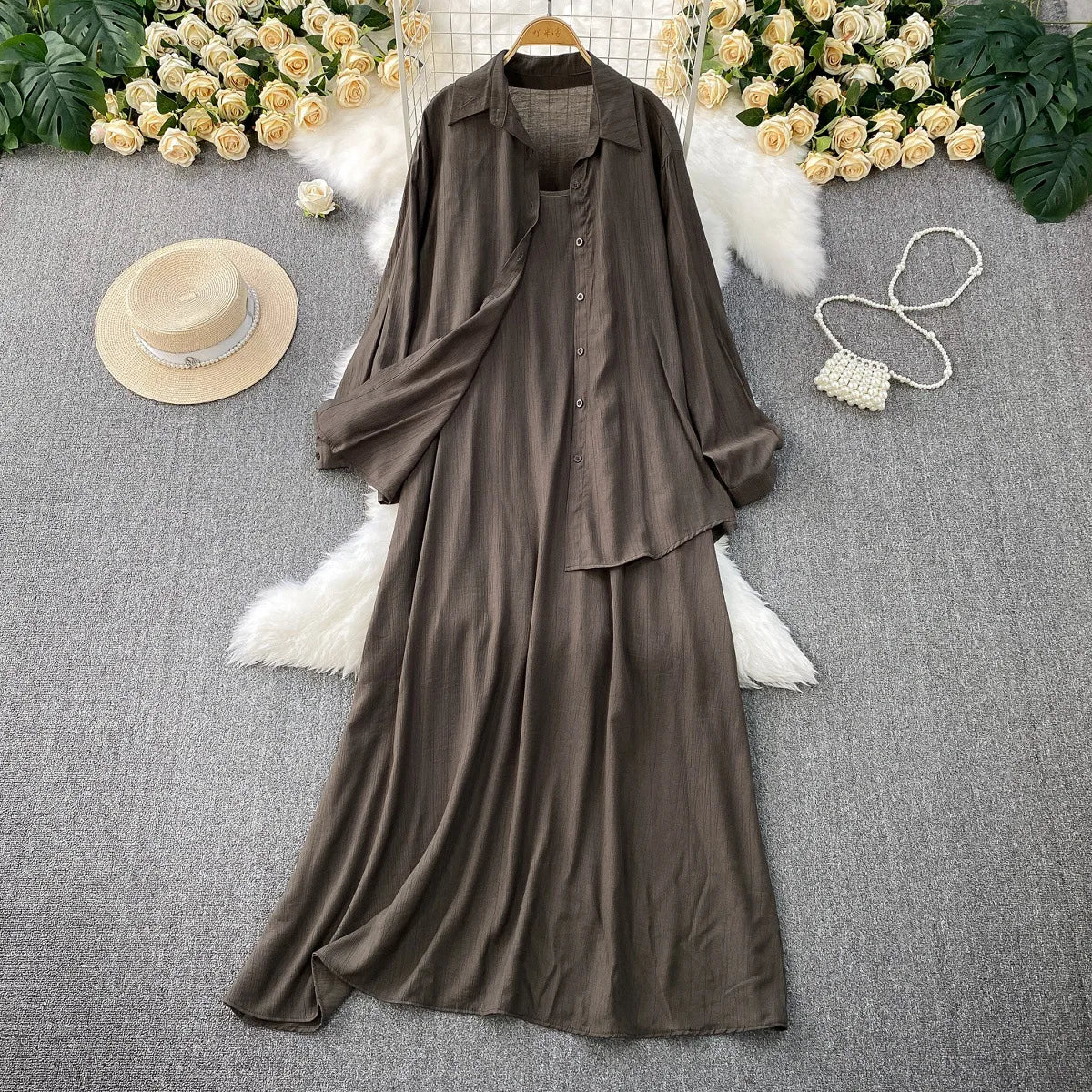 Muslim Women Shirt Dress Two Piece Set Solid Modest Suits Ramadan Musulman Ensemble Morocco Dubai Abayas Islam Outfits Jalabiya.