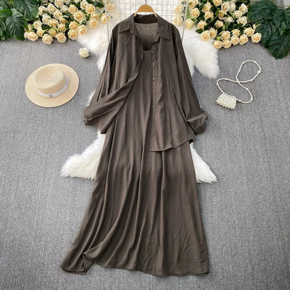 Muslim Women Shirt Dress Two Piece Set Solid Modest Suits Ramadan Musulman Ensemble Morocco Dubai Abayas Islam Outfits Jalabiya.