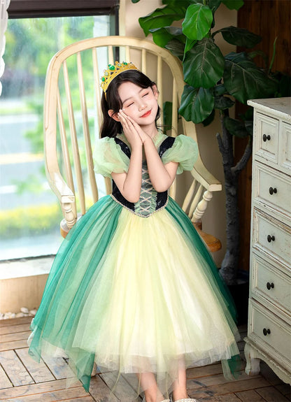 Anna Grünes Kleid Mädchen Spitze Tüll Elegantes Kleid Kinder Bühnenshow Prinzessin Kostüm Kinder Purim Cosplay Kleidung.