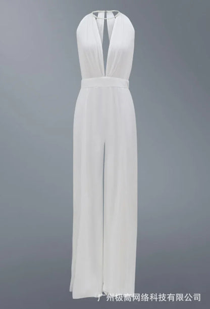 Women Jumpsuit Cutout Lace Patch Sheer Mesh Ruched High Waist Spring Summer Overall Jumpsuits Pants High Waist Pantsuit 2024.