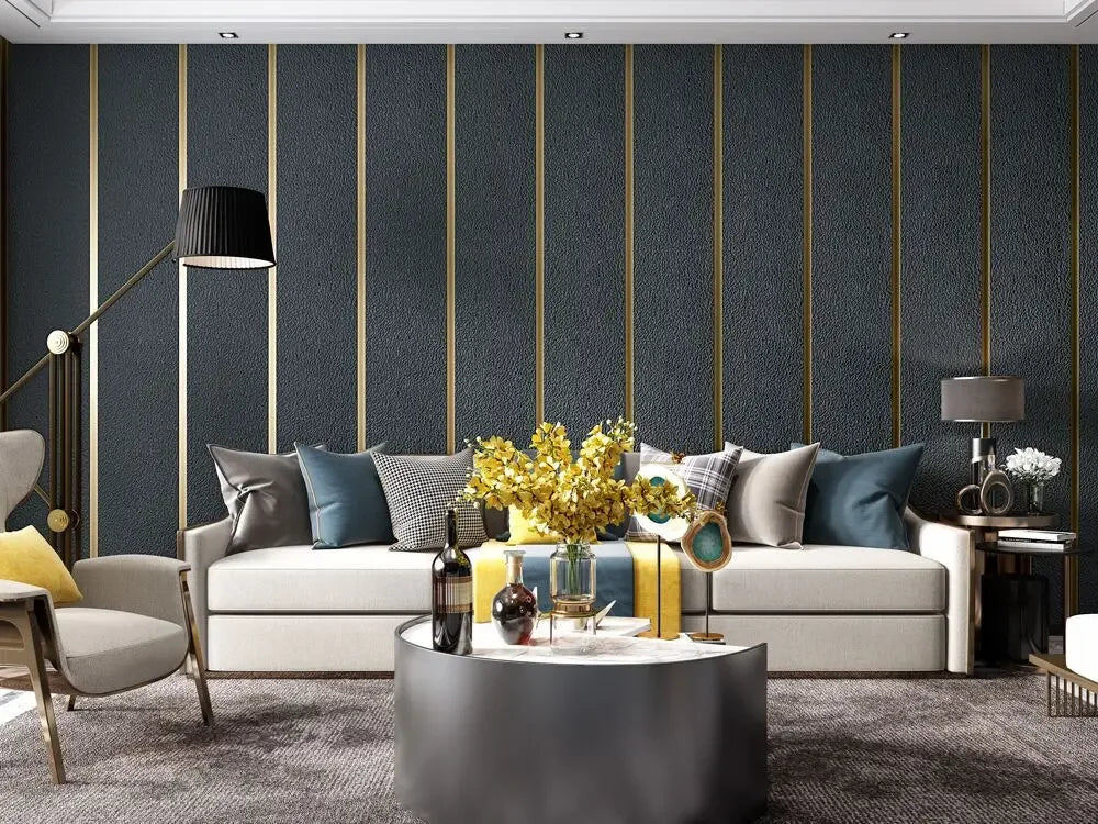 Hirschhaut Samt horizontal gestreifte Tapete Wohnzimmer Schlafzimmer gestreifte Film- und Fernsehwand 3D-Relief verdickte Tapete