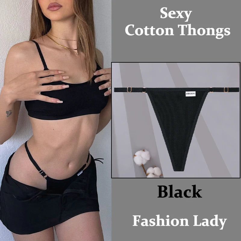Fashion Sexy Women Cotton Panties  Adjustable Waist Belt Solid Color Thongs Low RiseG-String Lady Breathable Soft Lingerie S-XL.