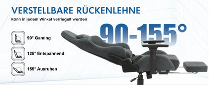 Gaming-Stuhl, Bürostuhl, atmungsaktiver Wildlederstoff, Spielstuhl mit Fußstütze, Fußstütze, Stuhl, Kopfstütze, groß, hoch, ergonomischer Spielstuhl