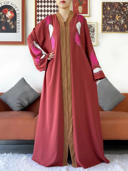 High Grade Fabric Women Party Dress Chiffon Open Abaya Muslim Women Dress Islamic Clothing Cardigan Abaya Women Muslim Dress.