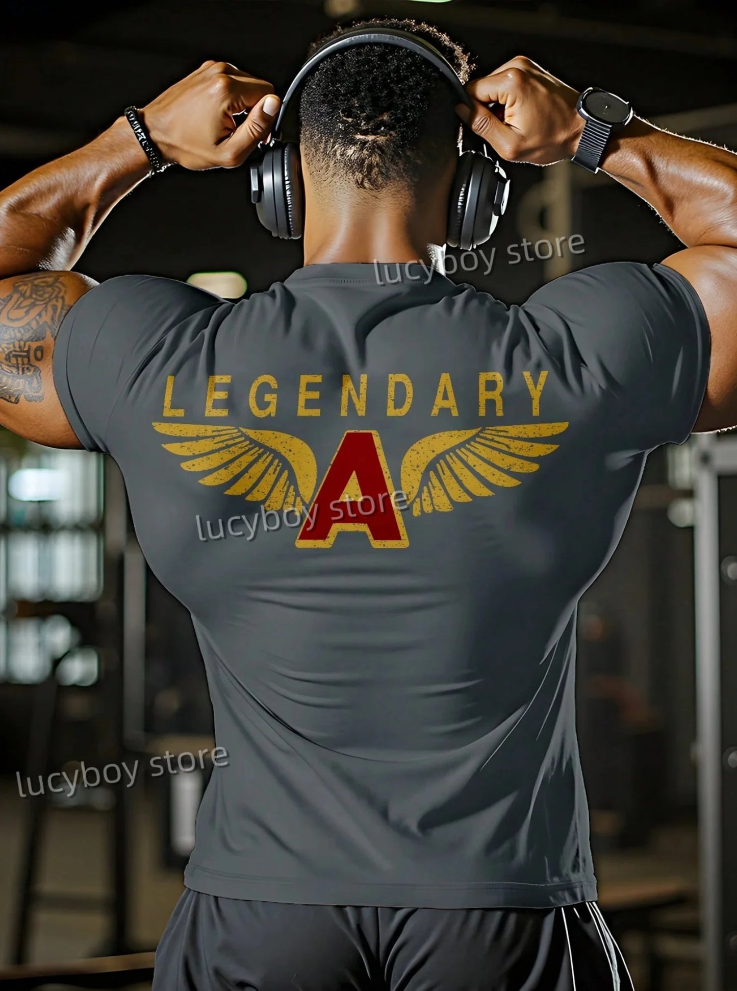 2025 LEGENDARY print Mens Gym Muscle power Training T Shirt Sports Jogging Short Sleeve TeesRunning  Men Oversized Clothing Tops.