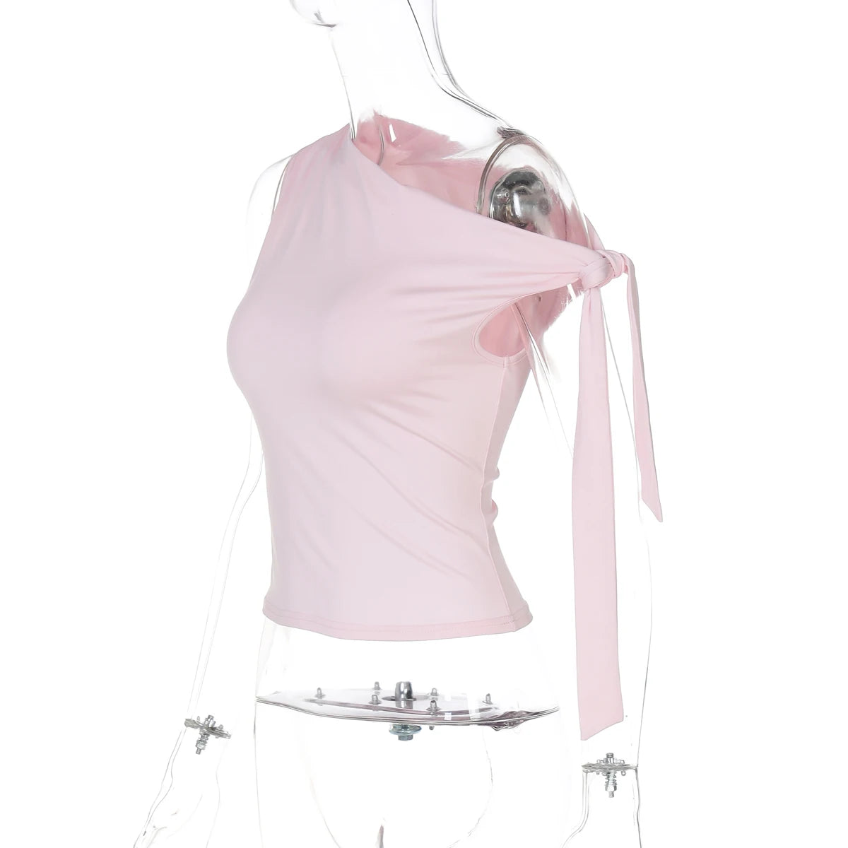 Dulzura Ladies Inclined Shoulder Sleeveless Slim Fit Lace Up Tank Top Solid Sexy Casual Y2K Top Party Club Street Summer Clothes