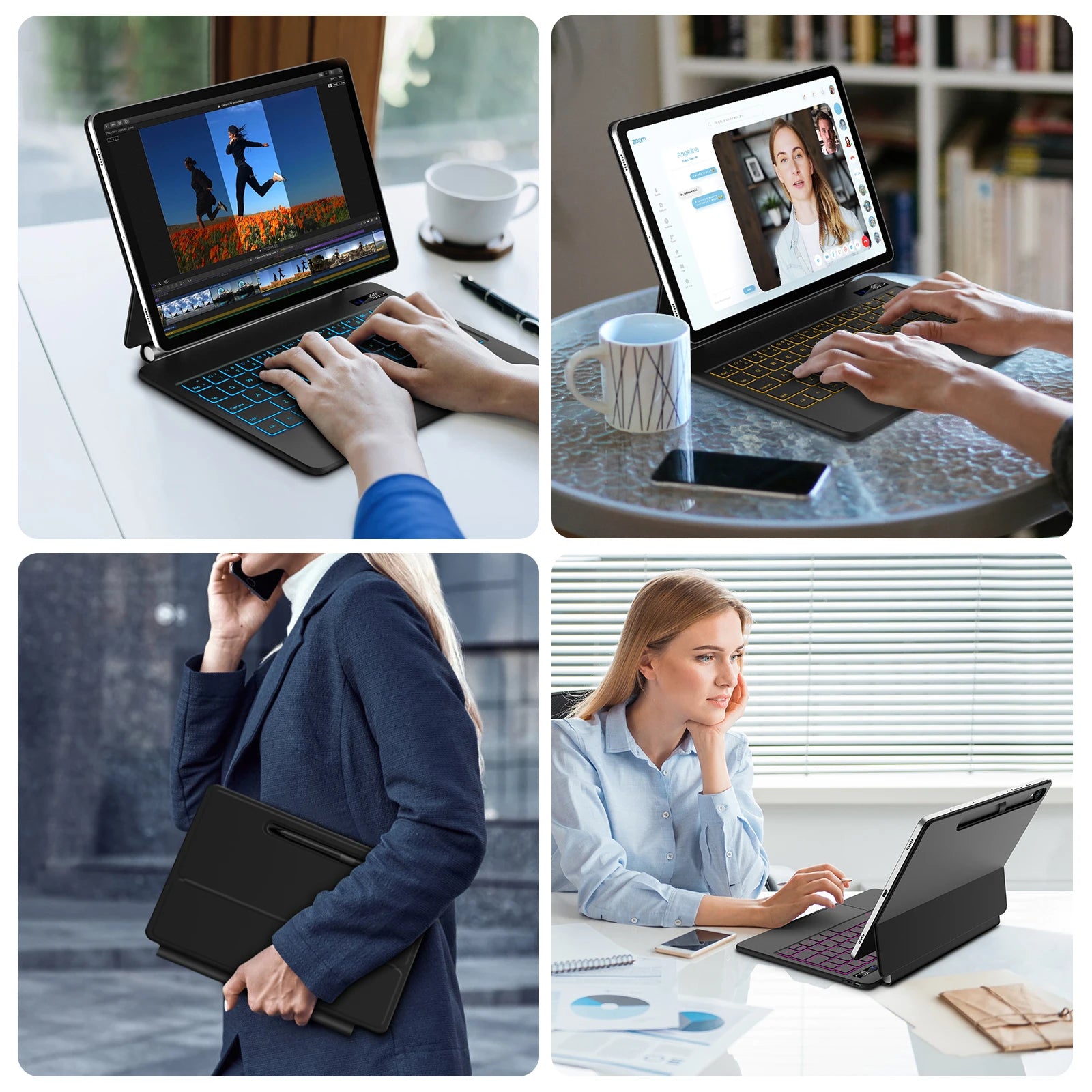 Magic Keyboard For Samsung Galaxy Tab S7 Plus S8 S9 + FE 11 12.4 inch Trackpad Backlit floating Adjustable angle with Pen Holder.