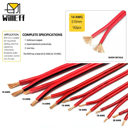 2 pin wire Electric Cable Strand Copper Wire Flat Flexible Cable For Car Light Lamp Speaker Audio Signal 14 16 18 19 20 22 AWG.