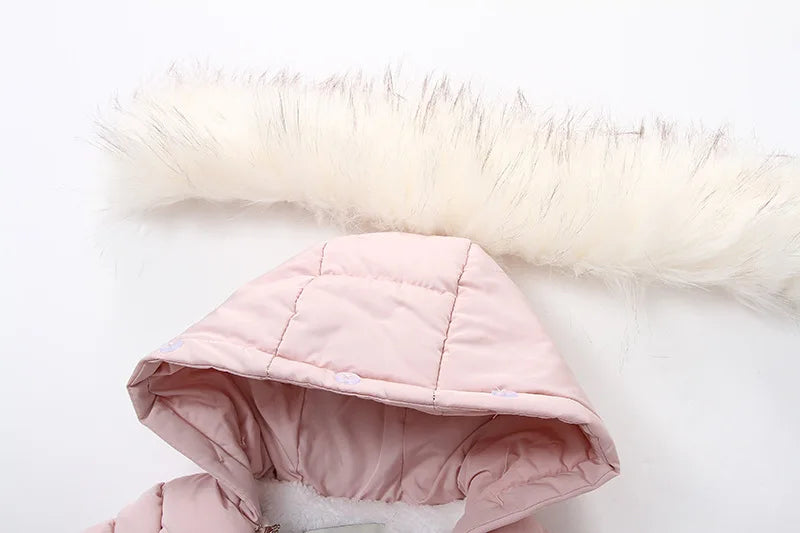 AYNIGIELL 2024 Winter Neugeborenen Verdickung Overall Integrierte Wolle Mit Kapuze Unten Strampler Baby Jungen und Mädchen Warme Schneefeste Overalls