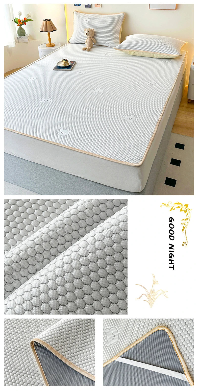High End Latex Cooling Mattress with Elastic Band Quick-Dry Breathable Summer Bed Mat Machine Washable Foldable Sleeping Pad.