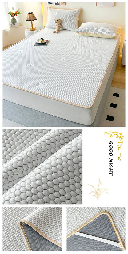 High End Latex Cooling Mattress with Elastic Band Quick-Dry Breathable Summer Bed Mat Machine Washable Foldable Sleeping Pad.