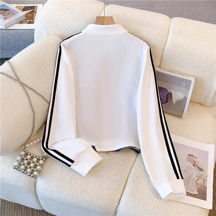 Pant Set Women Two Piece Sets Denim Splice Zipper Matching Sets Casual Coats Wide Leg Long Pants Lace Up Elastic Waist 2025.