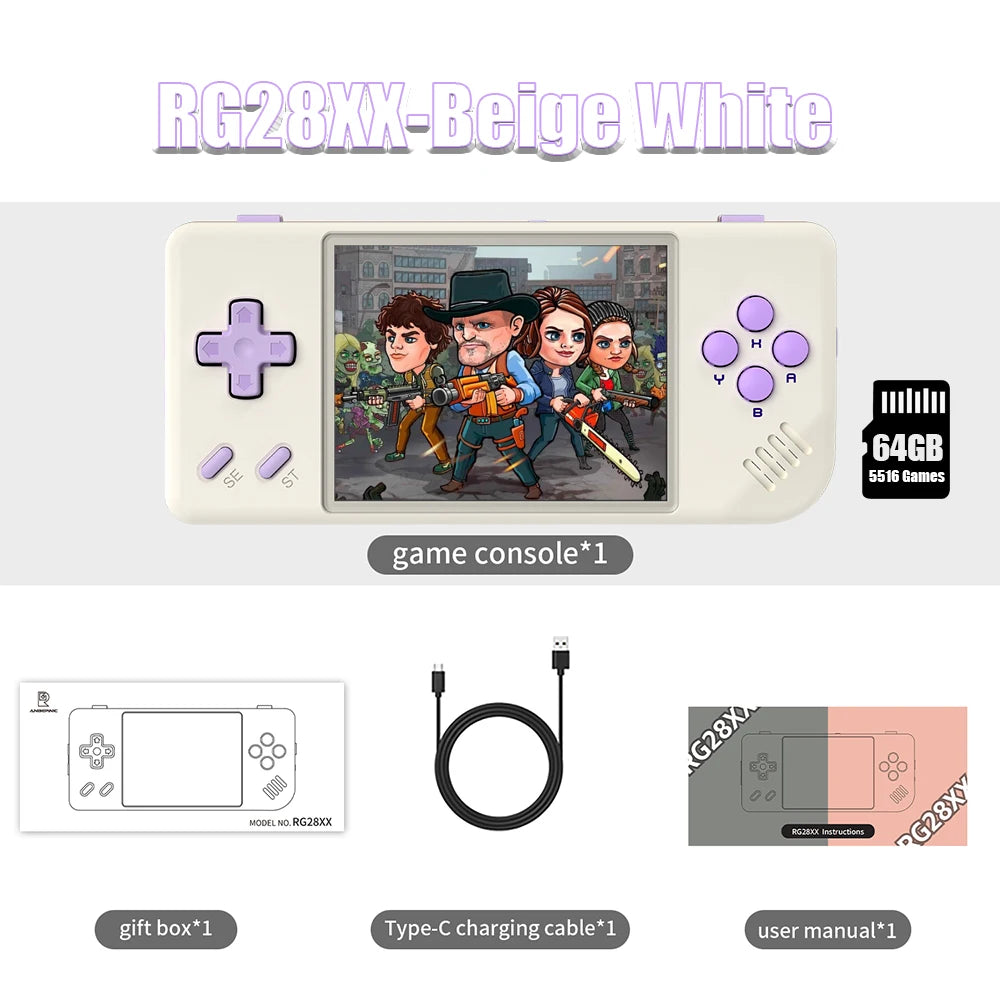 ANBERNIC RG28XX Handheld Game Console 2.83" Screen IPS Screen 64G Linux 5000+ Games Pre-installed H700 Quad-core ARM Cortex-A53.