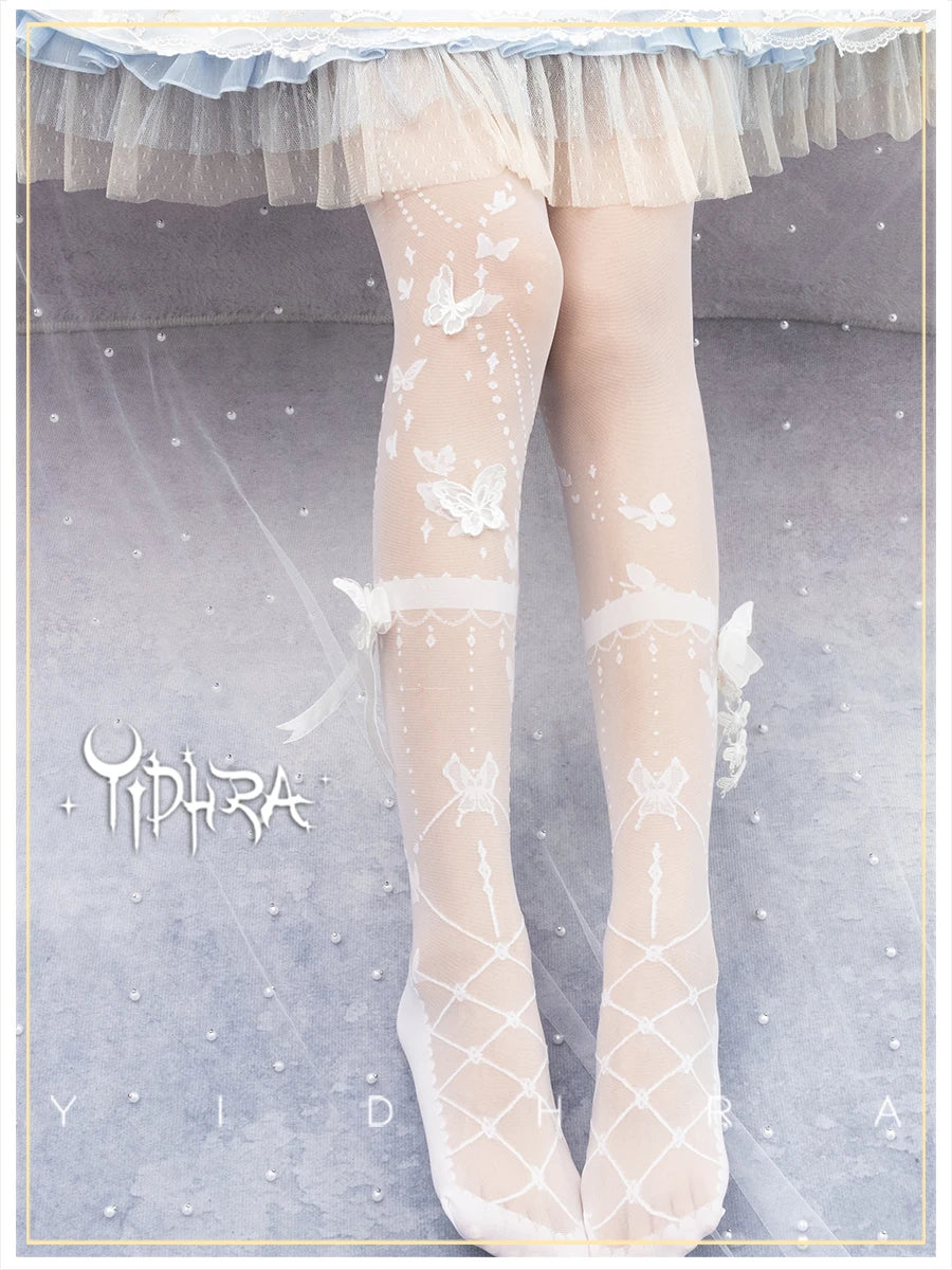 Butterfly at Night ~ Sweet Lolita Tights Sheer Wedding Pantyhose for Summer by Yidhra.