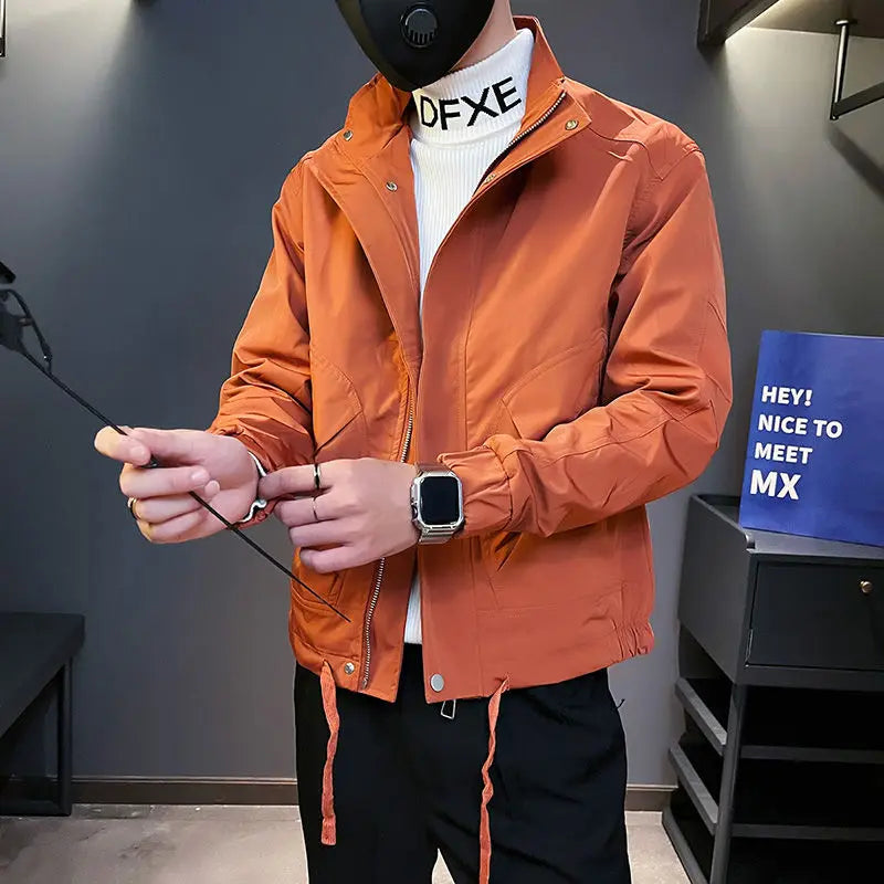 Autumn Winter New Fashion Stand Collar Long Sleeve Solid Jackets Men's Clothing Casual All-match Zipper Korean Pockets Chic Tops.