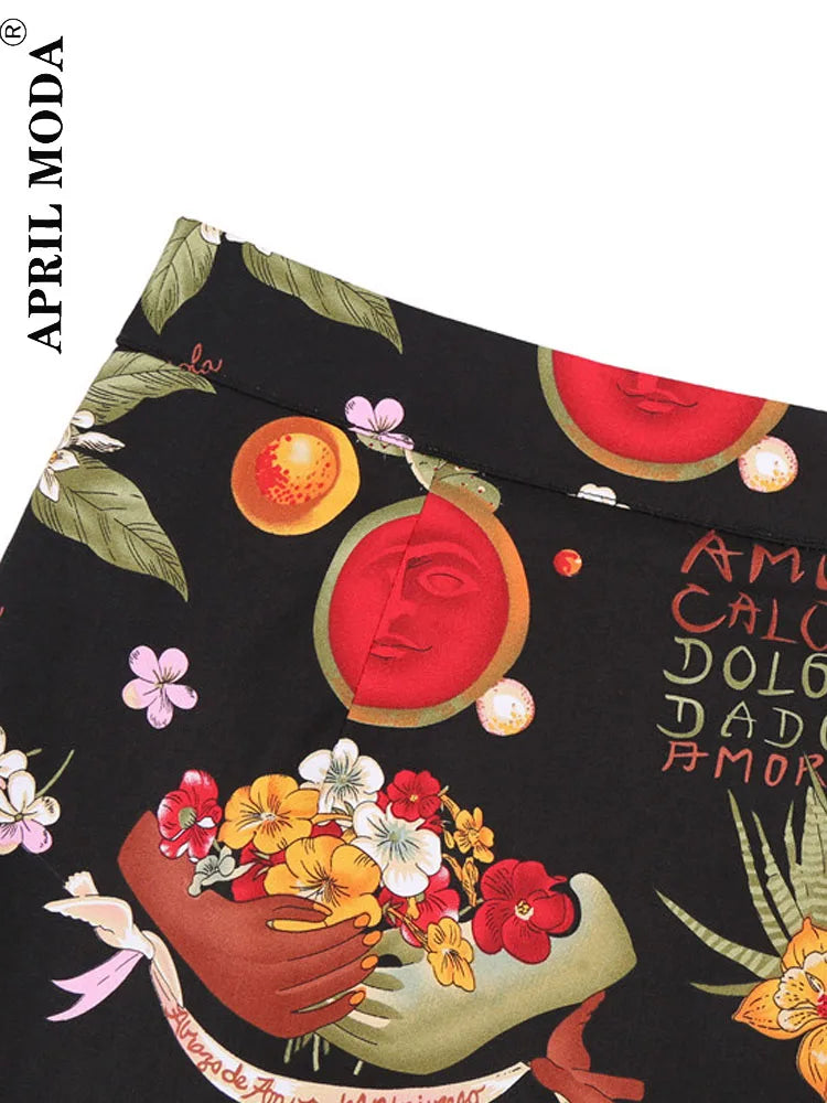 Cotton Y2K Summer Mini Skirts Women Harajuku Pencil Beach Streetwear Vintage Black Floral Print Short A Line Skirt Falda Corta.