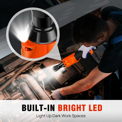 DayPlus 3/8 Zoll kabelloser elektrischer Ratschenschlüssel, 12 V Power-Ratschengerät 200 NM mit 2 x 1500 mAh-Batterien 90 °   Winkelschlüssel, 7 Steckdosen