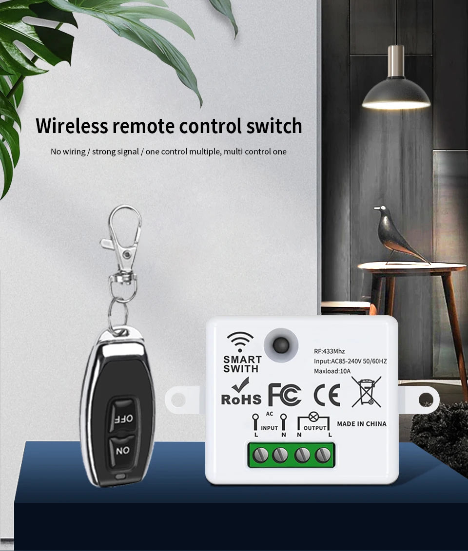 RF 433 MHz Drahtlose Fernbedienung Schalter Smart Home 110 V 220 V 10A Mini Controller Relais EIN/AUS sender Wand Licht Schalter.