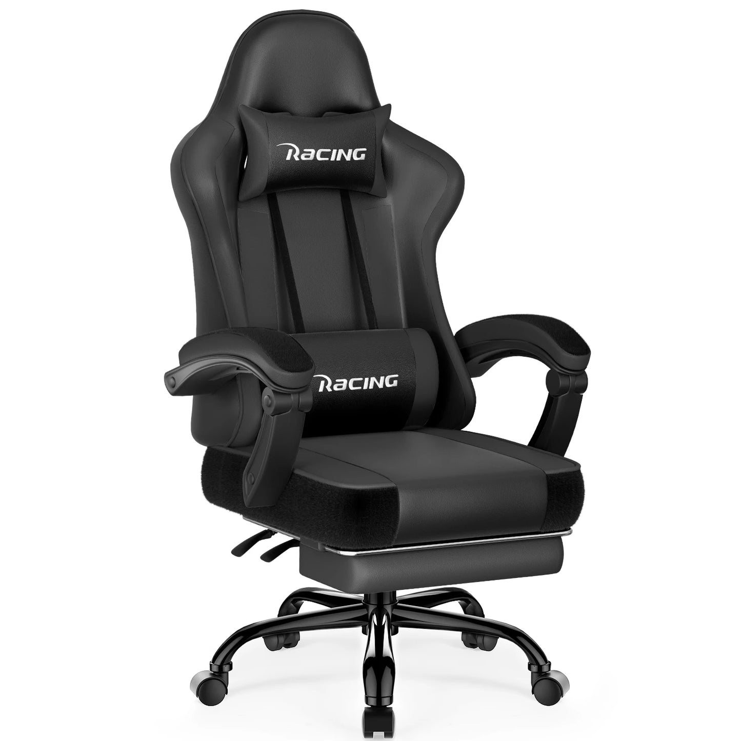 AUTHMIC Ergonomischer Gaming-Stuhl mit 170er °   Liegende Rückenlehne, faltbare Fußstütze, weiche Armlehnen, 150 kg, atmungsaktives Material
