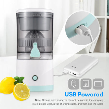 Electric Orange Juice Squeezer Hands Free Portable Citrus Juicer for Orange Lemon Apple USB Powered Detachable &Washable.