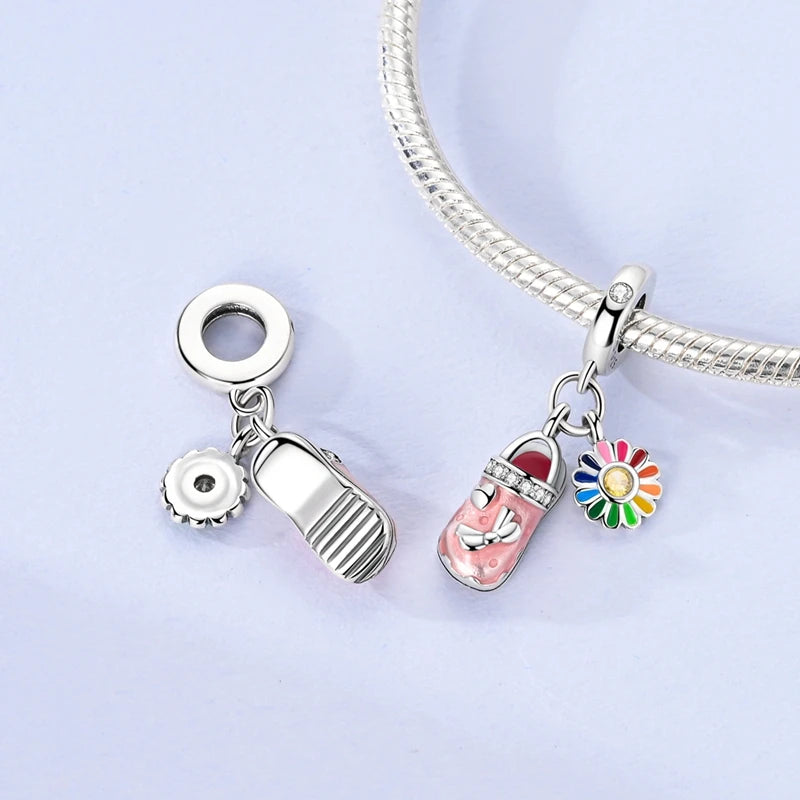 Fit Original Bracelet 925 Silver Butterfly and Sunflower Heart Shape Charms Beads For Women Jewelry Making Fashion Pendant.