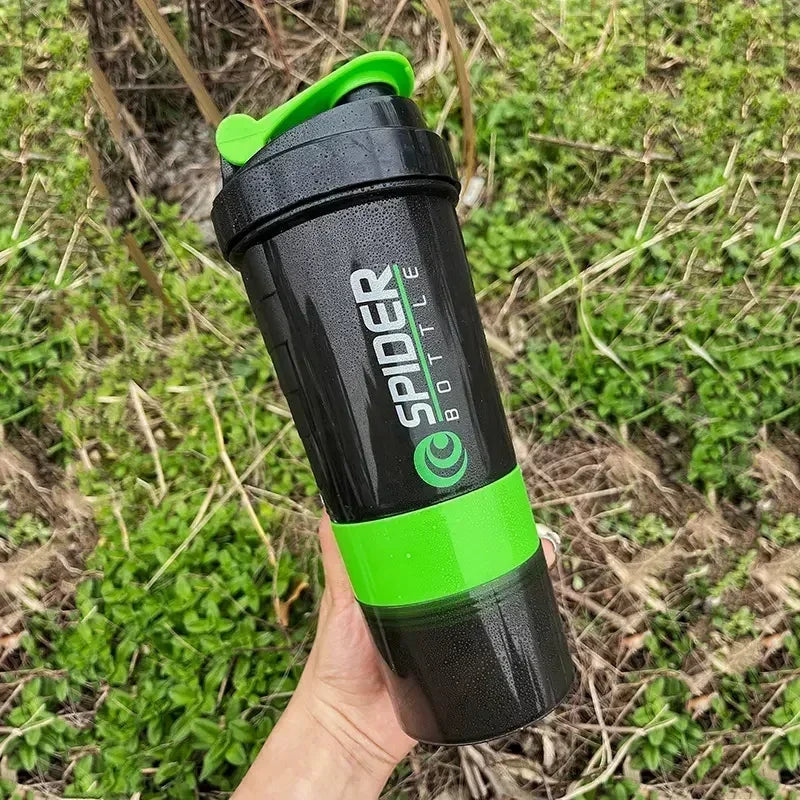 3 Layer Shaker Bottle Protein Mixing Shake Cup Sports Fitness Water Cup 550ml Scaled Plastic Water Bottles with Medicine Box.