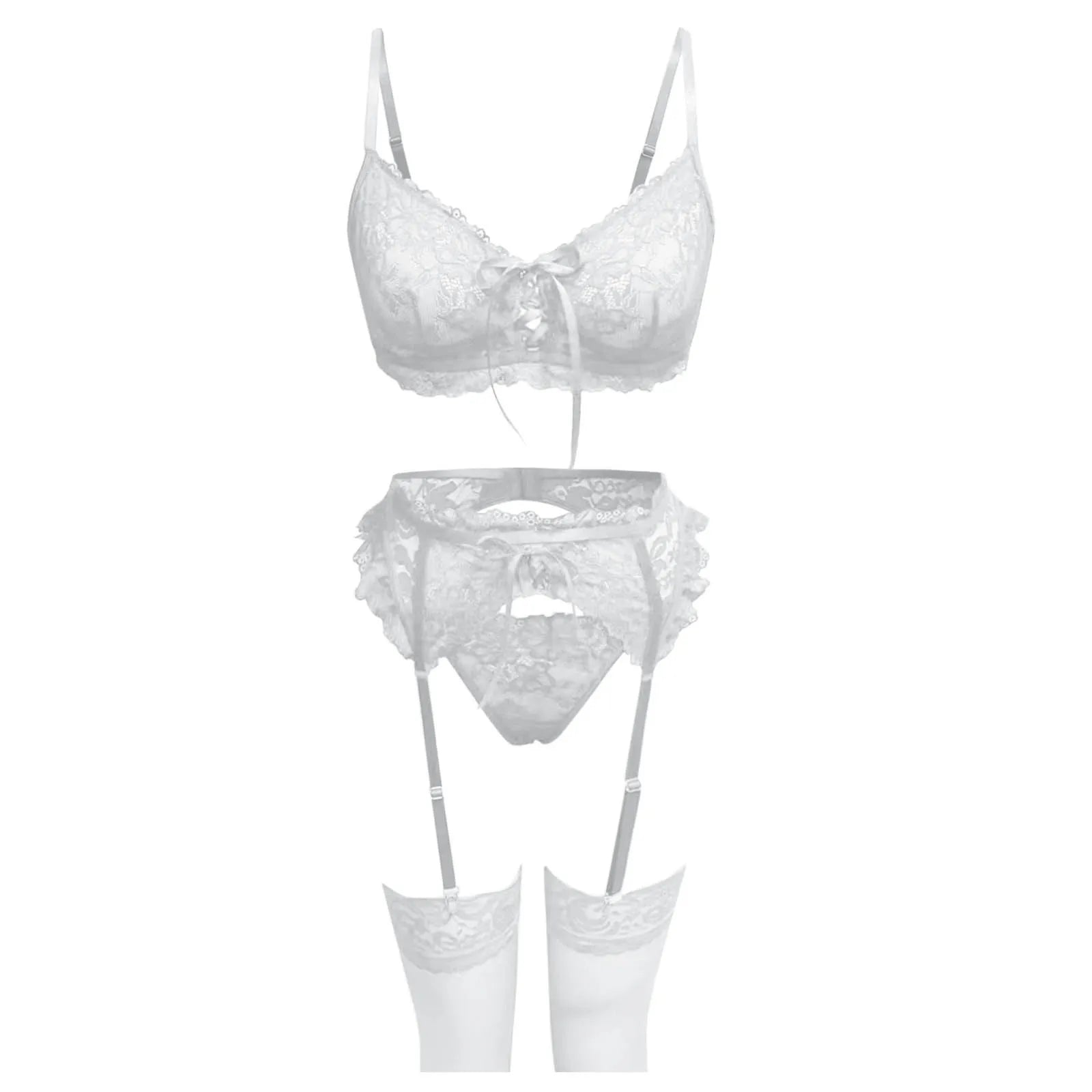 Women Lace Sexy Lingerie Set Sexy Adult Three Pieces Bra And Thong Garters Set Sexy Underwear Woman Plus Size Erotic Clothing.