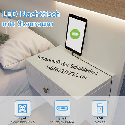 KOMHTOM Doppelbett-Bettkasten mit 2 LED-Nachtkommoden & USB-C-Steckdose, 180 x 200 cm Holzbett inkl (ohne Matratze)