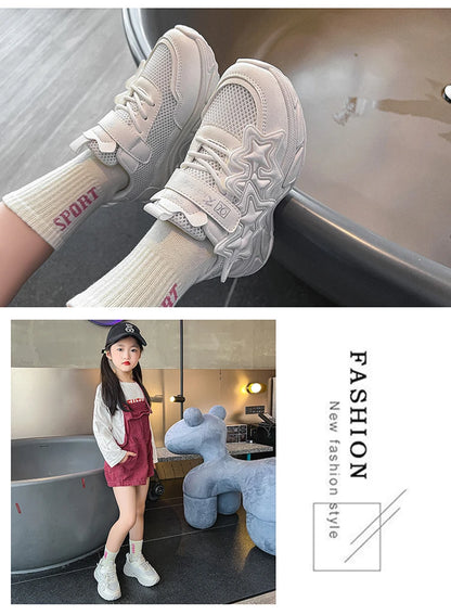 Children Casual Shoes for Girls Fashion Classic with Stars Girls Sports Running Sneakers Breathable PU + Rubber Anti-skid Soft