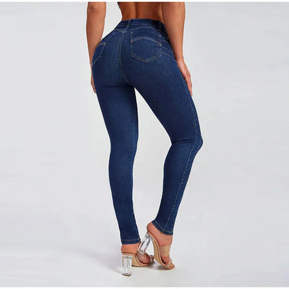 Street Slim Women's Blue Pencil Denim Pants Women Zipper Pockets Lady Jeans 2025 Autumn Lady Casual Street Trouser.