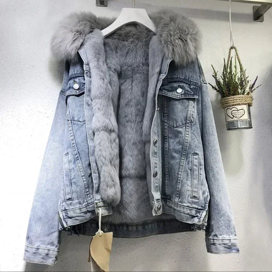 Frauen Denim Kosten Einreiher Taste Jacken Fleece Patchwork Strickjacke Taschen Oberbekleidung Casual Warm Solide Lose Fit