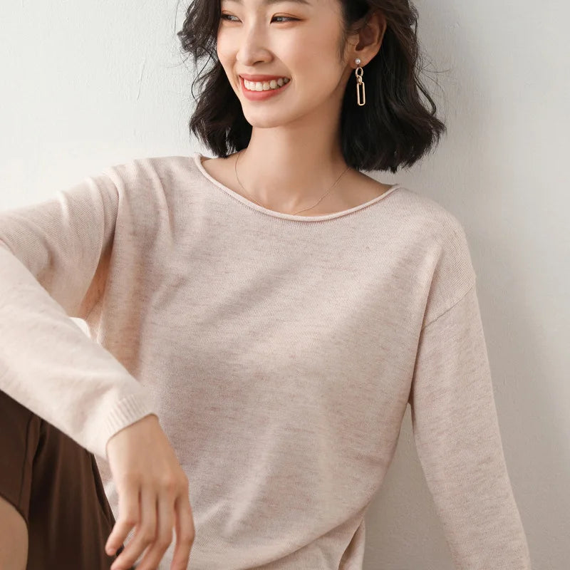 2025, frühling Herbst Frauen Pullover Solide Strickwaren Koreanische Lose Weibliche Grundlegende Casual Jumper Stretch Pullover Himmel Blau Rosa Pullover