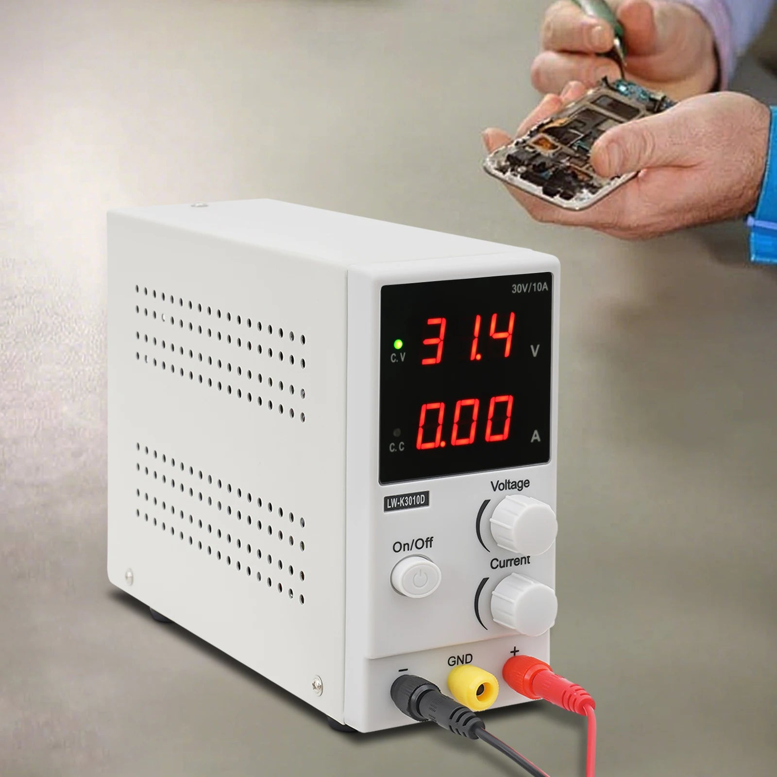 DC Power Supply Silver Corded Electric AC 220V 0–30V 0–10A Regulated Power Supply Laboratory Power Supply for Battery Charging.